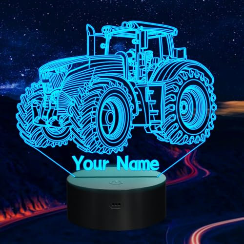 Attivolife personalisierte 3D-Traktor-Nachtlampe, LED-Hologramm-Illusion, ferngesteuerte Schreibtischlampe mit graviertem Namensbuchstaben, mehrfarbige individuelle Raumdekoration cooles