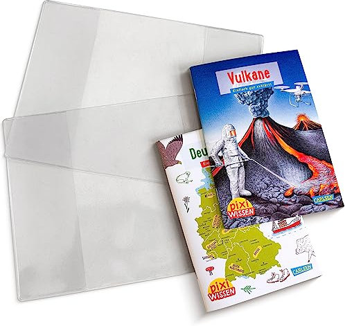 OLGS 2x Hülle für Pixi Wissen Hefte blanko starke PVC Folie transparent Premium Umschlag für Pixi Bücher | Hülle für Schulhefte Vokabelhefte in A6 | Heftumschlag farblos abwischbar blanco