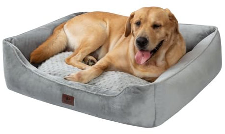 Snocyo Hundebett Große und Mittlgroße Hunde 90×75×25cm, Waschbare Hundekissen, Bezug abnehmbar, Hundesofa Hundekorb mit erhöhten Ränder, Flauschige Katzenbett Hundebett mit Noppen, Grau