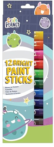 Craft Planet Paint Sticks Pens 12, Kids Washable, Assorted Bright Colours, Perfect Option for Kids, Toddlers, Baby, Finger Painting, Poster Art, Handprints, Crafts & Window Art