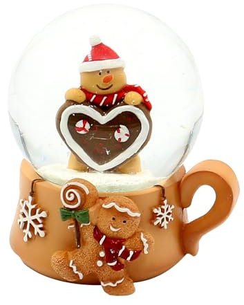 Dekohelden24 Sfera di neve – Statuetta di pan di zenzero – con base per tazze, lunghezza x larghezza x altezza x diametro sfera 7,8 x 8 x 8,8 cm, diametro 6,5 cm