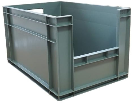Industrial Plastic Storage Boxes, Stackable Heavy Duty Crate, Container Crates for Warehouse, Garage (GRAY, 63 lt - 60 x 40 x 34 cm)