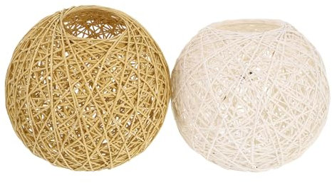 DOITOOL Lot de 2 abat-jours en forme de boule Takraw Ferme de la lampe Abat-jour de tambour Tissé à la main Abat-jour Tissé à la main Abat-jour en rotin Lumière suspendue Corde en papier cassé