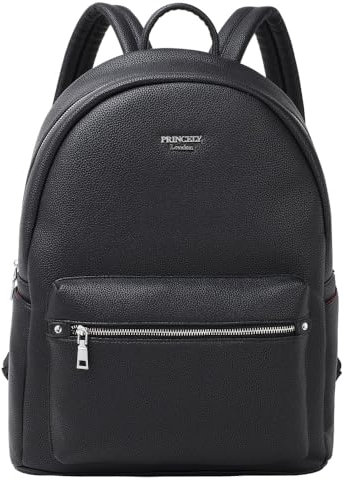 Princely London Rucksack Sydney Schwarz – Moderner, Vielseitiger Rucksack für Damen aus Hochwertigem Kunstleder, Ideal für Schule, Reisen & als Mommy-Babytasche