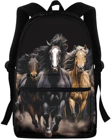 Belidome Kinder-Schulrucksack mit Vordertasche, Schultertasche, Büchertasche, Rucksack für Jungen, Horse-9, Einheitsgröße