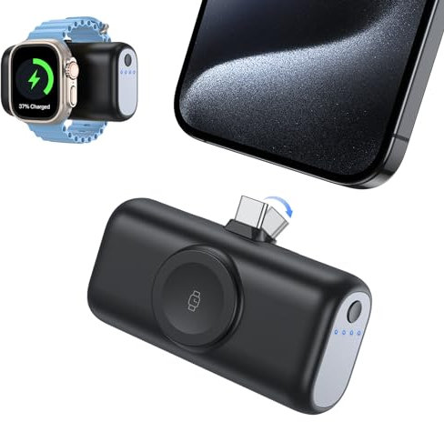 Mini Powerbank für iPhone,5000mAh 3 in 1 Klein Power Bank für iWatch, Externe Handyakkus mit Schnellladefunktion,Kompatibel mit iPhone 16/15,Samsung S22/23/24/25 Serie und Apple Watch Series 9/8/7/6/5