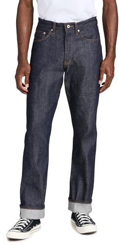 Naked & Famous Denim Men's True Guy - Dirty Fade Selvedge Jeans, Indigo/White, 32