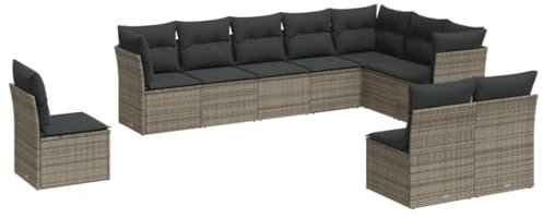 vidaXL Garten Sofagarnitur mit Kissen 10-TLG., Gartenmöbel Gartengarnitur, Sitzgruppe Sitzgarnitur, Lounge Sofa Garnitur Terrasse, Grau Poly Rattan