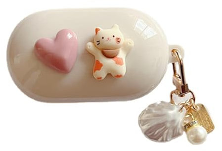 PLXBYC Case Cover Compatible with Samsung Galaxy Buds Plus (2020)/Galaxy Buds (2019),Cute Cartoon Kawaii DIY Design Earphone Case with Keychain (love cat)