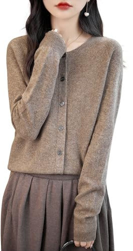 Chanyarn Cardigan Girocollo da Donna 100% Lana Merino Primavera Maniche Lunghe Senza Cuciture Maglia Cardigan Maglione