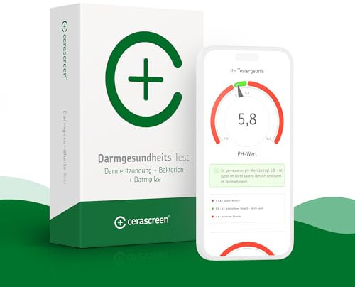 Darmgesundheits Test von CERASCREEN – Gesundheitscheck Darmflora Plus | Stuhltest zur umfangreichen Untersuchung von 18 Darmbakterien und Pilzen (u.a. Candida) und dem pH-Wert des Stuhls