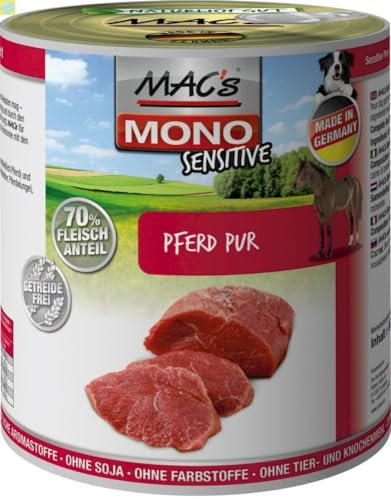 6 Dosen Macs Dog Hundefutter je 800 g (Mono Pferd Pur)
