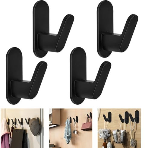 GIRAFEDA 6 Pack Self Adhesive Heavy Duty Sticky Hooks - Black Aluminum Towel Hooks for Kitchen, Bathroom, Living Room