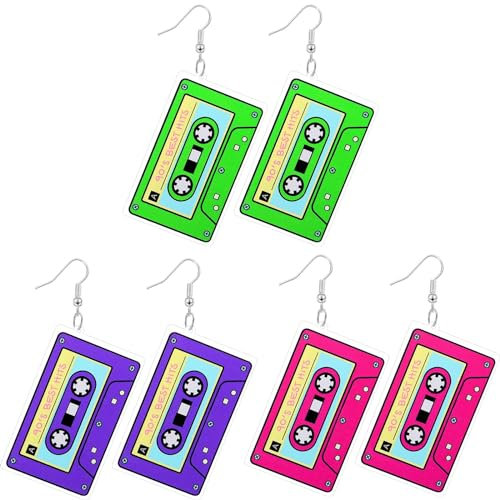 WATEFOER 1-3 Paar Neon Ohrringe für Damen Acryl Tropfen Ohrring Bunte 80er Jahre Ohrringe 80er 90er Jahre Outfit Damen Mädchen Halloween Retro Party Zubehör
