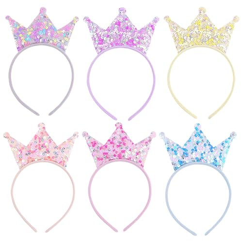 Lot de 6 bandeaux à paillettes - Couronne de princesse - Pour anniversaire - Pour filles - Accessoires pour cheveux