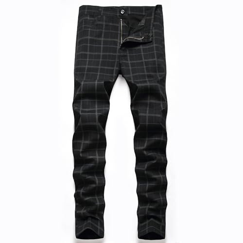 NOVOCCT Pantalon chino à carreaux pour homme – Pantalon moulant pour homme – Pantalon chino extensible pour homme, Carreaux noirs - 3, 46