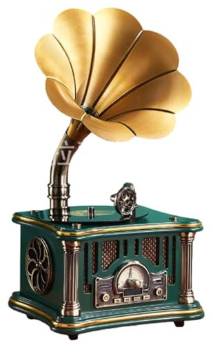 Gramophone Vintage, Old Style Phonograph with Bluetooth Connection/USB FM Radio, Living Room European Style Nostalgic Ornaments Style Vinyl Record Player,Green