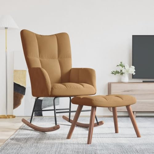 Willood Wilood Schaukelstuhl Sessel Relaxsessel Schaukelsessel Wohnzimmersessel mit Hocker Samt Braun