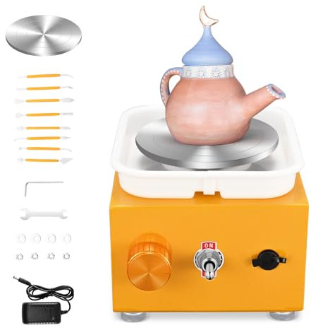 Tornio per Ceramica, Tornio per Argilla 2000 RPM velocità Regolabile Ruota di Ceramica Elettrica con Bacinella Staccabile e Strumenti di Argilla Fai-da-Te, Tornio Ceramica per Bambini e Adulti