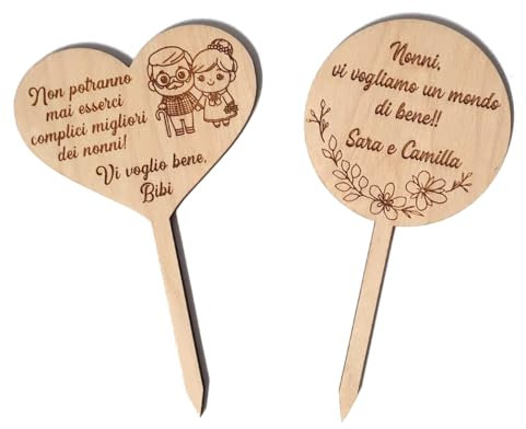 Etichetta da vaso personalizzata- Targhette in Legno Personalizzate per Festa dei Nonni, Decorazione per Piante e fiori - idea regalo personalizzata - targa