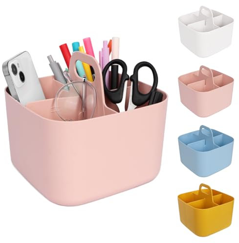 Minicoco Storage Box Multipurpose Table Organiser Cleaning Caddy with Handle Bathroom Art Caddy (Pink)