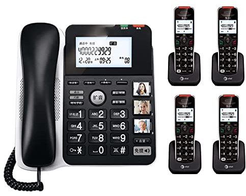 CAFIEDR Téléphone sans Fil + téléphone de Bureau combiné, Grand écran et Gros Boutons, 3 Groupes de numérotation d'image, Affichage de l'appelant, Appel à Trois, téléphone réside(Noir 4)