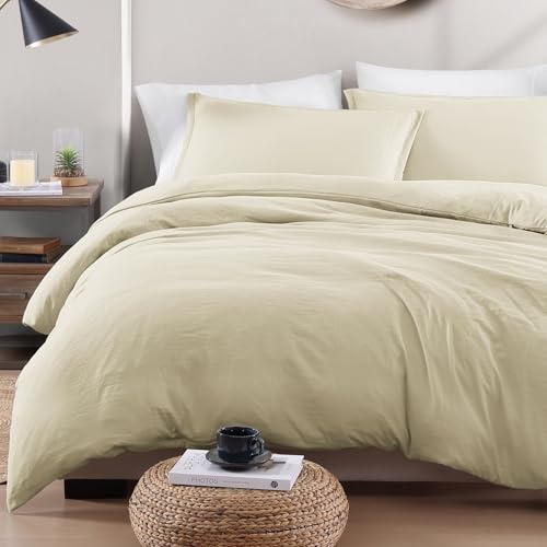 LANE LINEN 4-Piece Double Bedding Set - Pre-Washed Microfiber Duvet Cover, Fitted Sheet, and Pillowcase – Cozy and Durable (Linen)