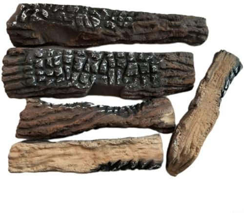 WIIYENA Paquete de 5 troncos artificiales decorativos de madera, chimeneas de gas, troncos de madera falsos resistentes al calor, leña realista con aspecto de leña, juego de decoración para el hogar