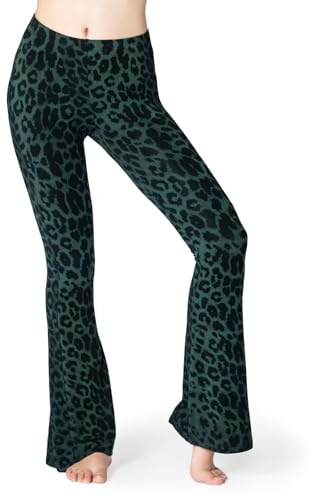 PANASIAM Schlag Leggings Damen - Leopardenmuster - Yoga Sport Tights lang | handgefärbtes Unikat, weich & elastisch, High Waist Leggins für Sport & Freizeit, Viskose mit Elasthan, Bootcut Hose