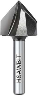 hsawbit Chamfer Router Cutter Bit, 1/4 Inch Shank, 25.4mm Dia. and 20.7mm Cut Height, 45 Degree V Groove Two Flute Tungsten Carbide Tipped