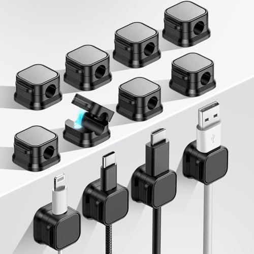 Magnetic Cable Clips 12 Pack Self Adhesive Cable Tidy Clips, Desk Cable Holder Clips Cord Organiser, Magnetic Cable Management for Wall, Nightstand, Kitchen, Car - Black