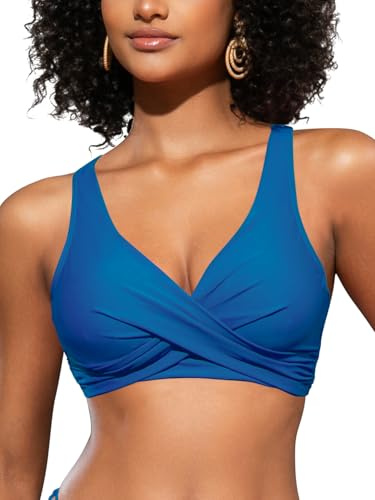 SHEKINI Women's Bikini Tops V Neck Criss Cross Bust Push Up Under Wired Swimwear Top Tie Back Swim Top for Women UK Bikini Top Only