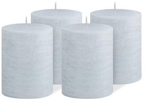 Brandsseller 4er Set Stumpenkerzen 7x10 cm – durchgefärbt & aus Paraffin – rustikale Kerzen mit langer Brenndauer – Dekokerzen für Tischdeko, Weihnachten & Feste – Hellblau