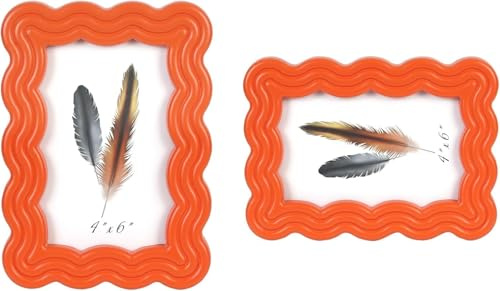 DECOCIAGA Bilderrahmen, 10 x 15 cm, mit Passepartout, gewellter Rand, Holz-Bilderrahmen für Tischplatte und Wandbehang, mit klarem Plexiglas für vertikale oder horizontale Anzeige, Orange, 1 Packung