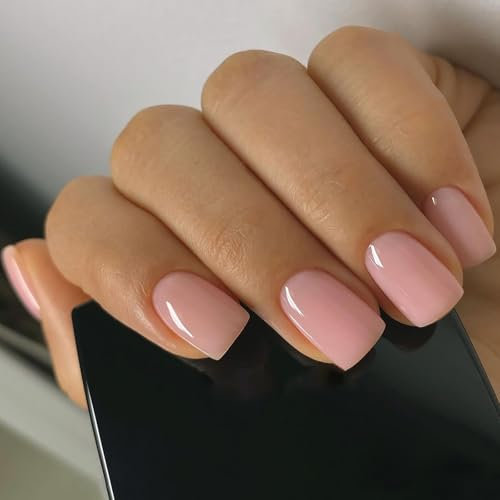 24Pcs Short Square Nude False Nails – Solid Color Press On Fake Nails for Women and Girls Art - Stick On Nails