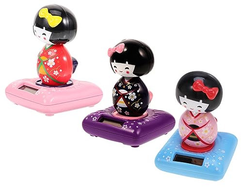 VICASKY 3 Stück Kimono-puppenauto-Ornamente Kleine Süße Kimono-puppenfigur Wackelkopf-autospielzeug Kleine Kimono-puppenstatuen Kopfschüttelnde Autoverzierung Bulk-puppenköpfe Solarplatten