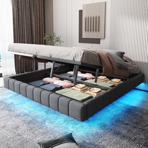 Dolamaní Doppelbett Polsterbett 180x200 cm mit Bettkasten ohne Kopfteil, Bett Schwebebettrahmen mit Stauraum, Tragfähigkeit 250 kg (Grau)