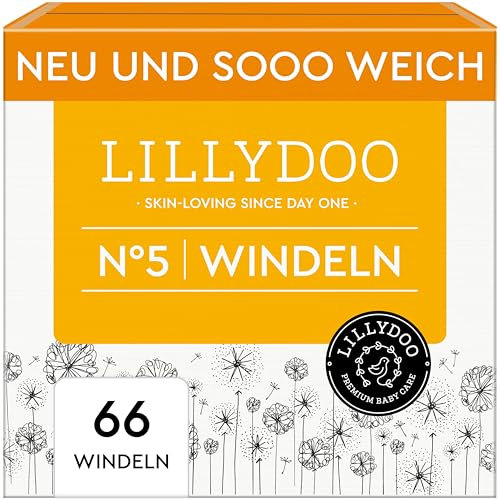 LILLYDOO hautfreundliche Baby Windeln - Größe 5 (11-16 kg), Halbmonatsbox (66 Stück), Sicherer Auslaufschutz, Weich, Ohne Parfüme & Lotionen für empfindliche Haut, Dermatologisch getestet
