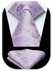 HISDERN Cravatta uomo elegante motivo floreale lilla fazzoletto taschino Set di cravatte classiche in seta per matrimoni feste lavoro