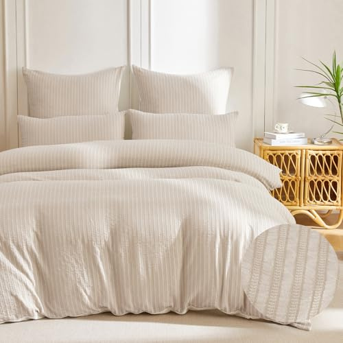 SOULFUL Bettwäsche 200x200 Baumwolle Jacquard Oeko-TEX Beige | Gewaschene Baumwolle Boho Bettwäsche-Sets mit Reißverschluss Atmungsaktiv Enthält 1 Bettbezug 200x200 und 2 Kissenbezug 80x80