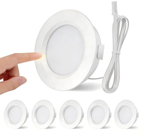 6er Set LED Einbaustrahler 12V Dimmbar,Ultra Flach 14mm,3x Farbtemperatur(3000K/4000K/6000K),IP44,3W CRI>90,Aluminium,Ø68mm für 56-58mm Ausschnitt,mit 2m Kabel–Einbauleuchten für Küche,Bad,Möbel