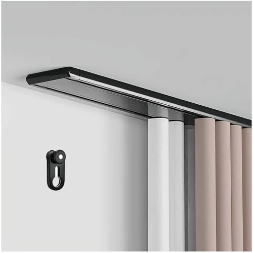 Doppelreihige Vorhangschiene, Gardinenschiene 2-läufig Deckenmontage Aluminium, 60-680 cm Gardinenstange Doppelt mit leiser Gleitfunktion für Schiebevorhang, Raumteiler(Schwarz,250cm)