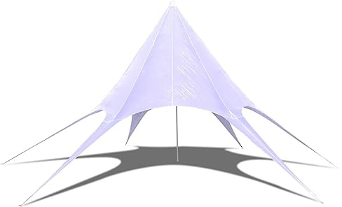 Gartenpavillon Hexagon mit 6 Bodenanker, Stern Pavillon Festzelt mit Stahlstangen Konstruktion für Strände Campingplätze, Weiß 1400 x 500 cm Oxford-Gewebe