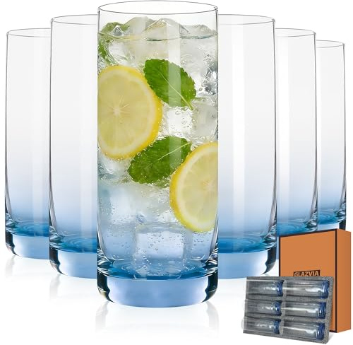 GLAZVIA Blue Highball Glasses Set of 6, Drinking Glass for Mixed Drink