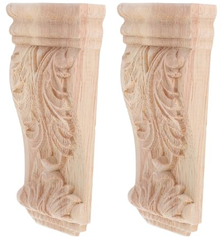 SEWOART 2 Stück Geschnitzte Holz Konsolen Unbemalt 8x18cm Naturbelassene Dekor Säulen für Möbel Kamin Europäischer Vintage Stil