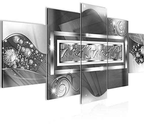 Runa Art - Cuadros Decorativos Abstracto 200 x 100 cm 5 Piezas XXL Decoracion de Pared Diseño Gris Plata 108051b