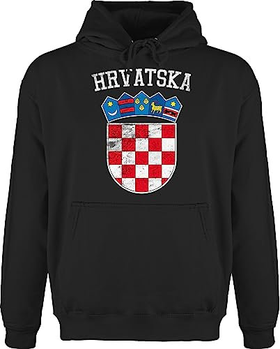 Hoodie Herren Pullover Männer - Fußball EM WM - Kroatien Wappen Hrvatska Krotatisch - XL - Schwarz - Trikot Fussball Kleidung Europameisterschaft Croatia hoddis fu Ball Croatian Pulli