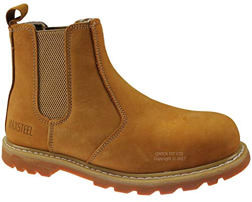 Mens Leather Slip ON Chelsea Dealer Safety Boots Work Boots Shoes Steel Toe Cap (10 UK)