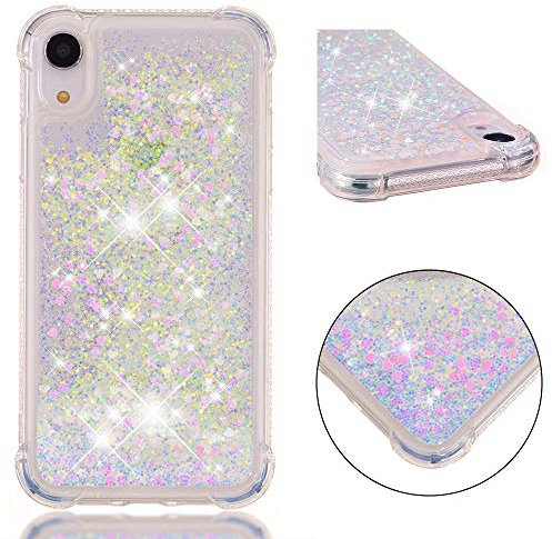 Moteen iPhone XR Liquid Glitter Phone Case, iPhone XR Waterfall Glitter Case, 3D Bling Glitter Quicksand Liquid Floating Sparkle Gel Rubber Silicone TPU Shockproof Back Case Cover for iPhone XR