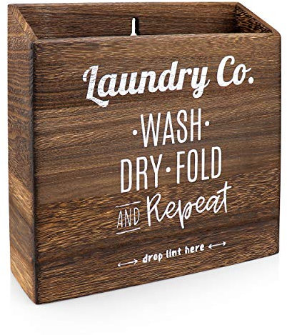 CK Home Wooden Magnetic Lint Bin for Laundry Room | Rustic Farmhouse Style Laundry Organization and Storage Container for Lint, Detergent Pods, or Dryer Sheets with Magnetic and Wall Mount Options
